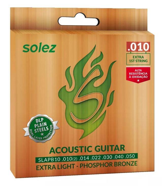 Encordoamento Violao Aço Solez SLAPB10 010 Fosforo Bronze 1° mi extra