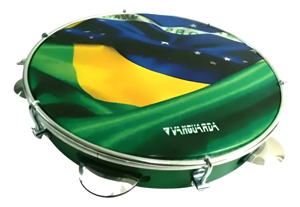 [26643] Pandeiro Vanguarda 10 ABS Verde Bandeira Brasil Leitosa