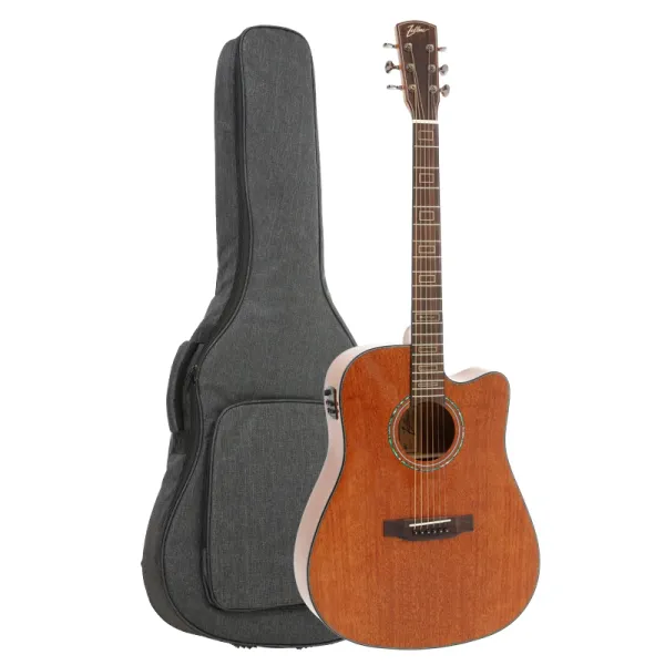 [26655] Violao Zellmer Heritage Mahogany Folk Cutaway Eletroacustico Aço Natural Brilhante Afinador Com Bag
