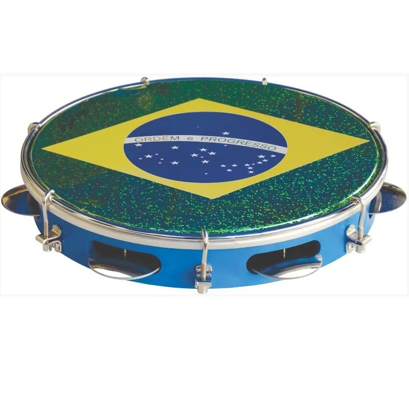 [26671] Pandeiro Torelli 10 TP350Az Azul Com Pele Bandeira Do Brasil
