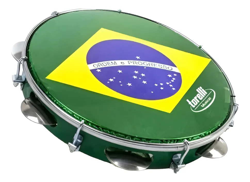 [26672] Pandeiro Torelli 10 TP350Vd Verde Com Pele Bandeira Do Brasil