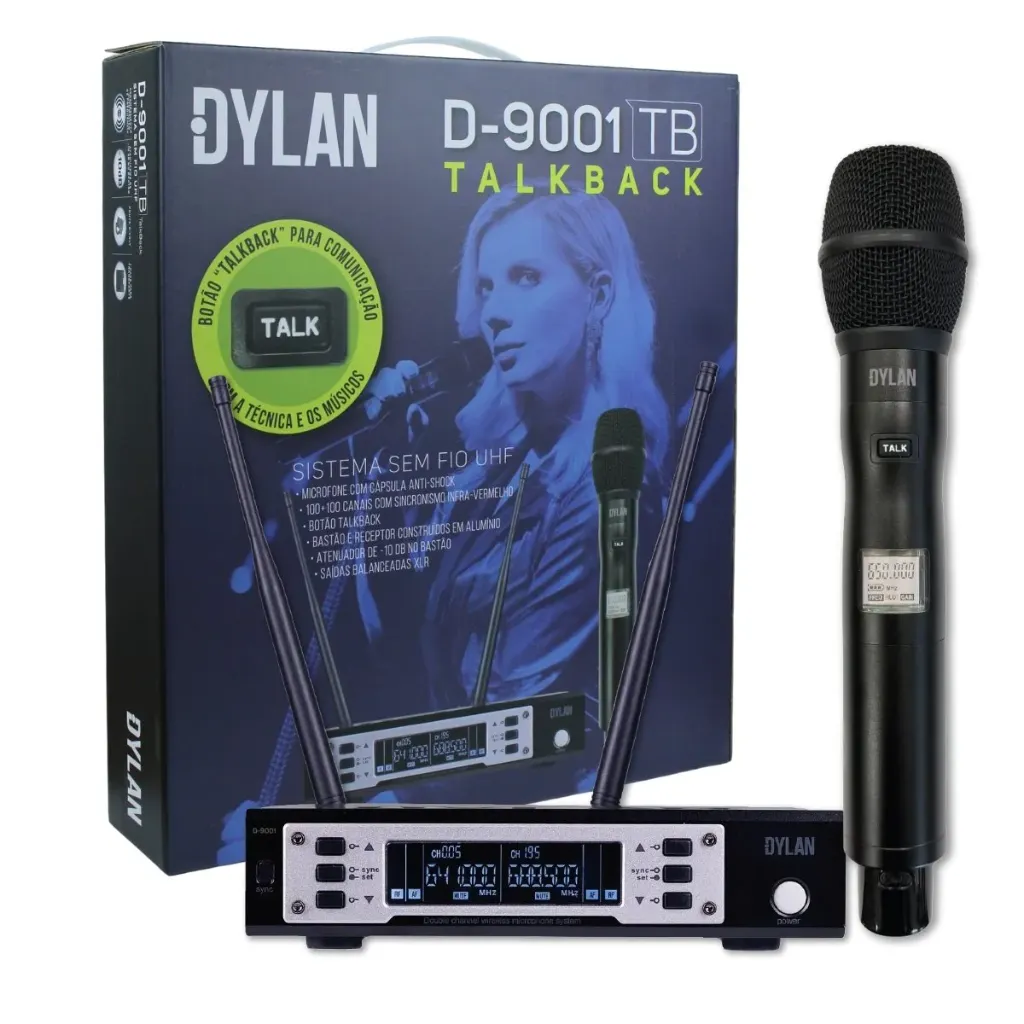 [26723] Microfone Sem Fio Dylan D-9001TB Single Mao Talkback UHF