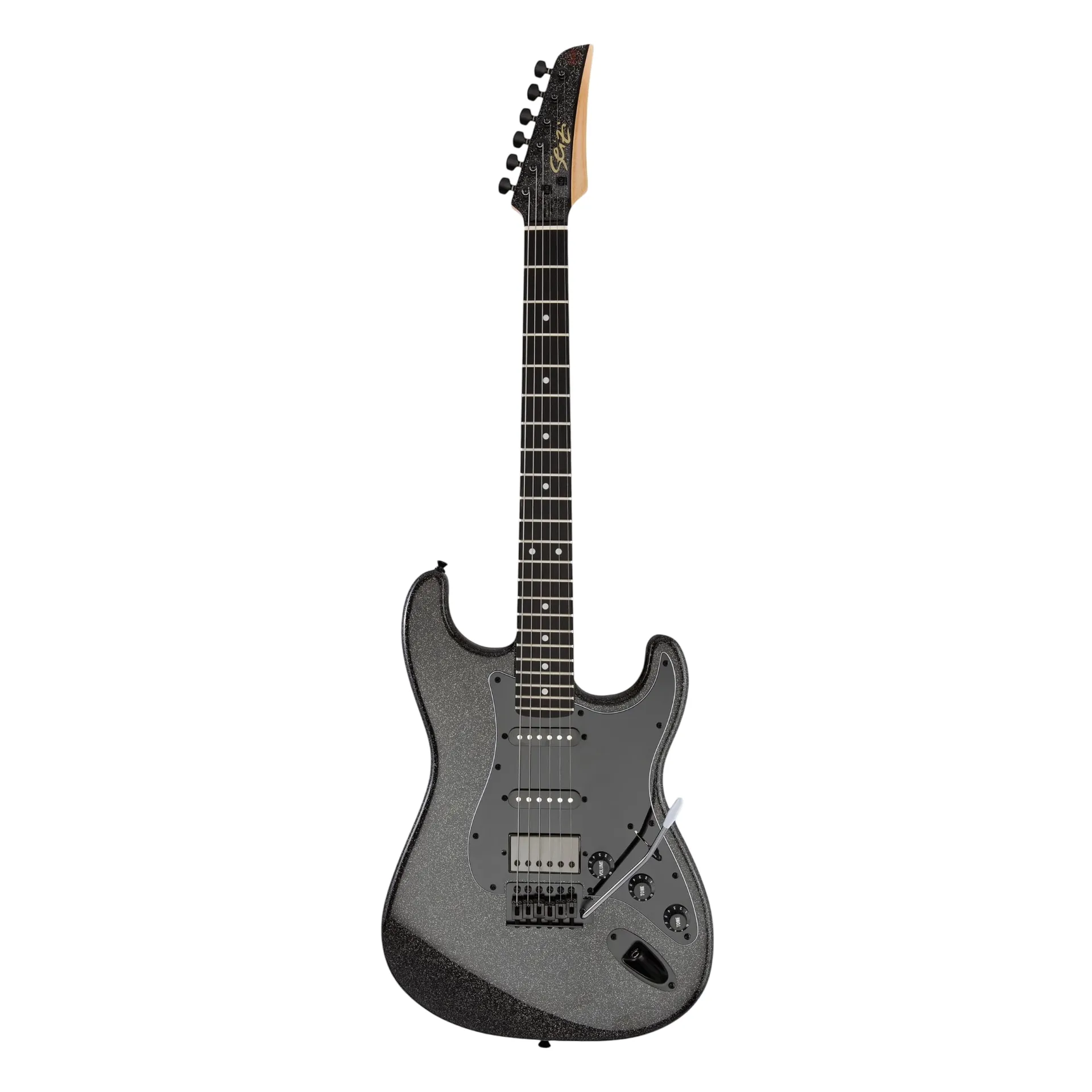 [26768] Guitarra Seizi Fun Katana Musashi HSS Superstrato All Black Sparkle Pickguard Com Bag