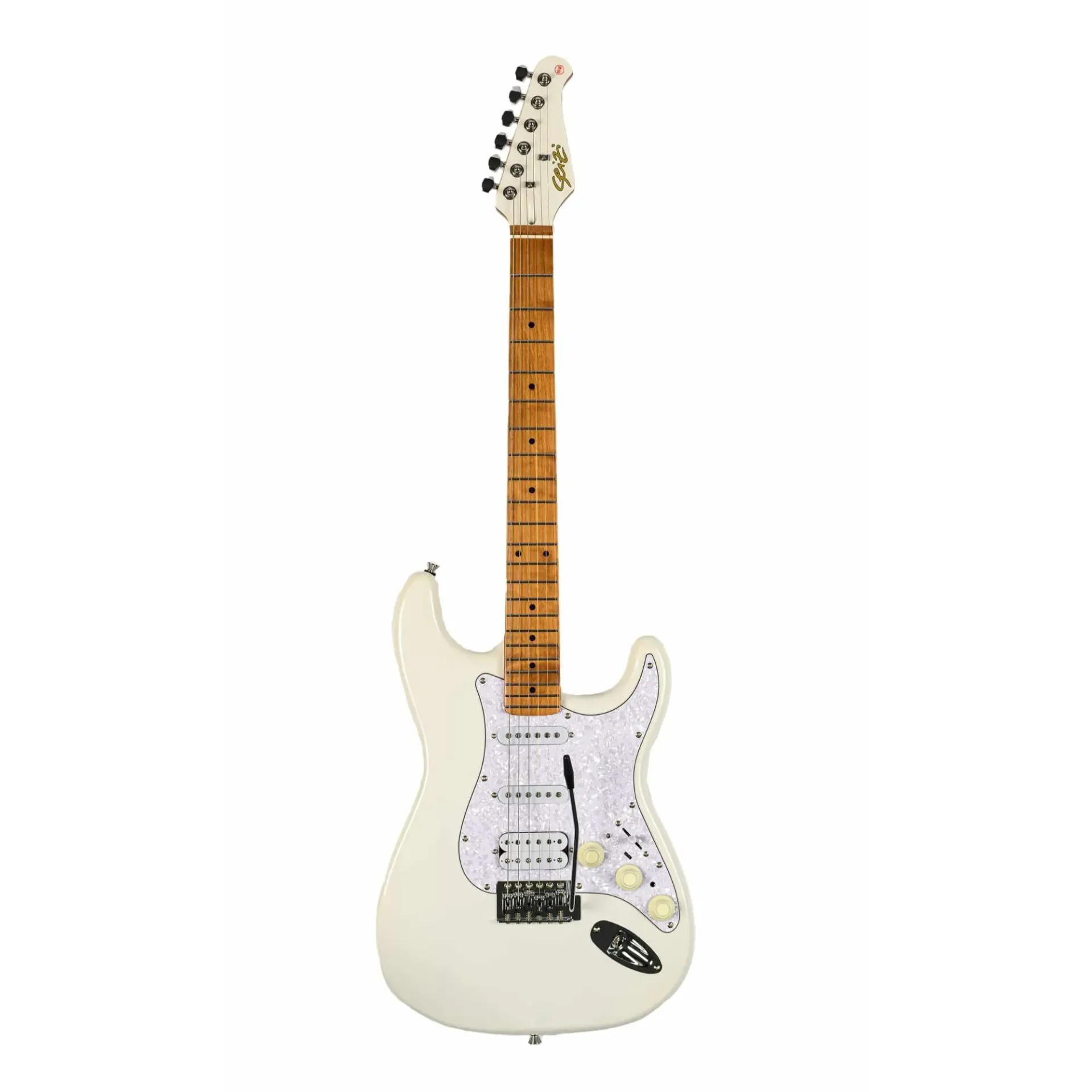 [26770] Guitarra Seizi Fun Vintage Budokan Multismart Superstrato Pearl White Com Efeito Kbob Iluminação 10 Canais de Efeitos Branca Com Bag