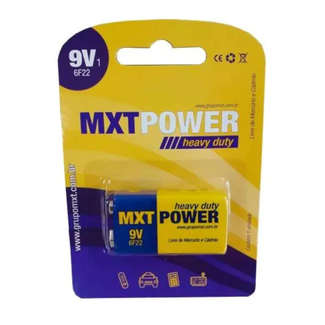 Bateria 9v MXT 6F22 Power Heavy Duty Zinco 28.17.79