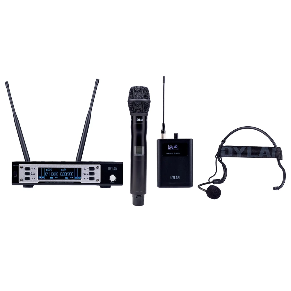 [26796] Microfone Sem Fio Dylan D-9005S Duplo Headset Mao UHF