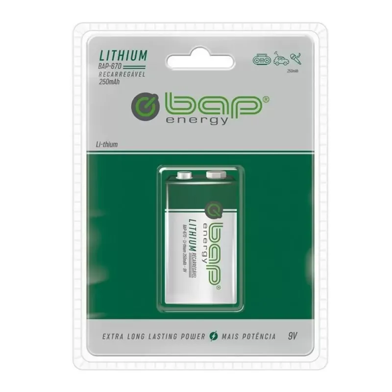 [26798] Bateria 9v Bap BAP670 Recarregavel Lithium 250mah