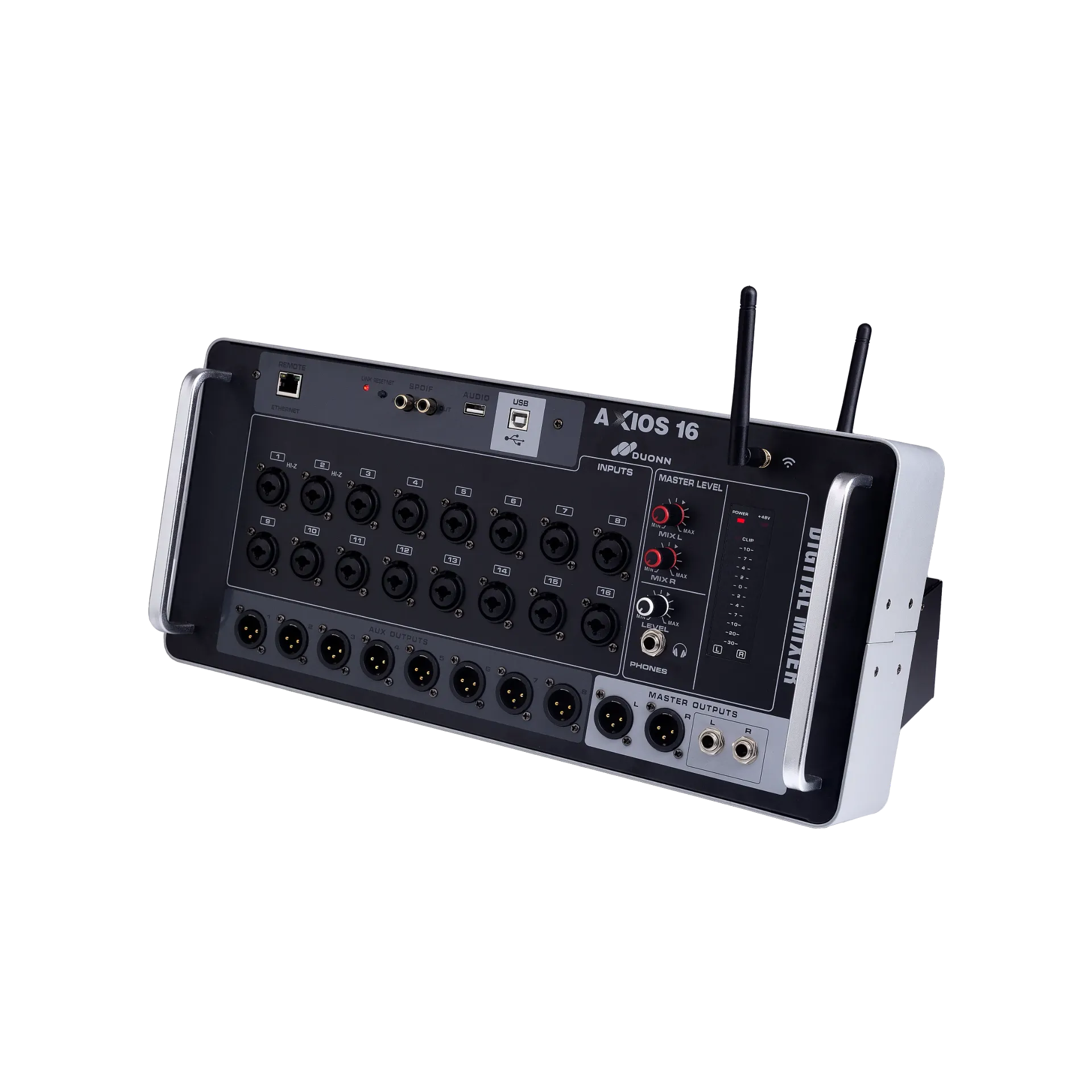 Mesa de Som Digital Duonn AXIOS24 24 Canais Pre Amplificadores 14 Aux RTA USB Phanton Power