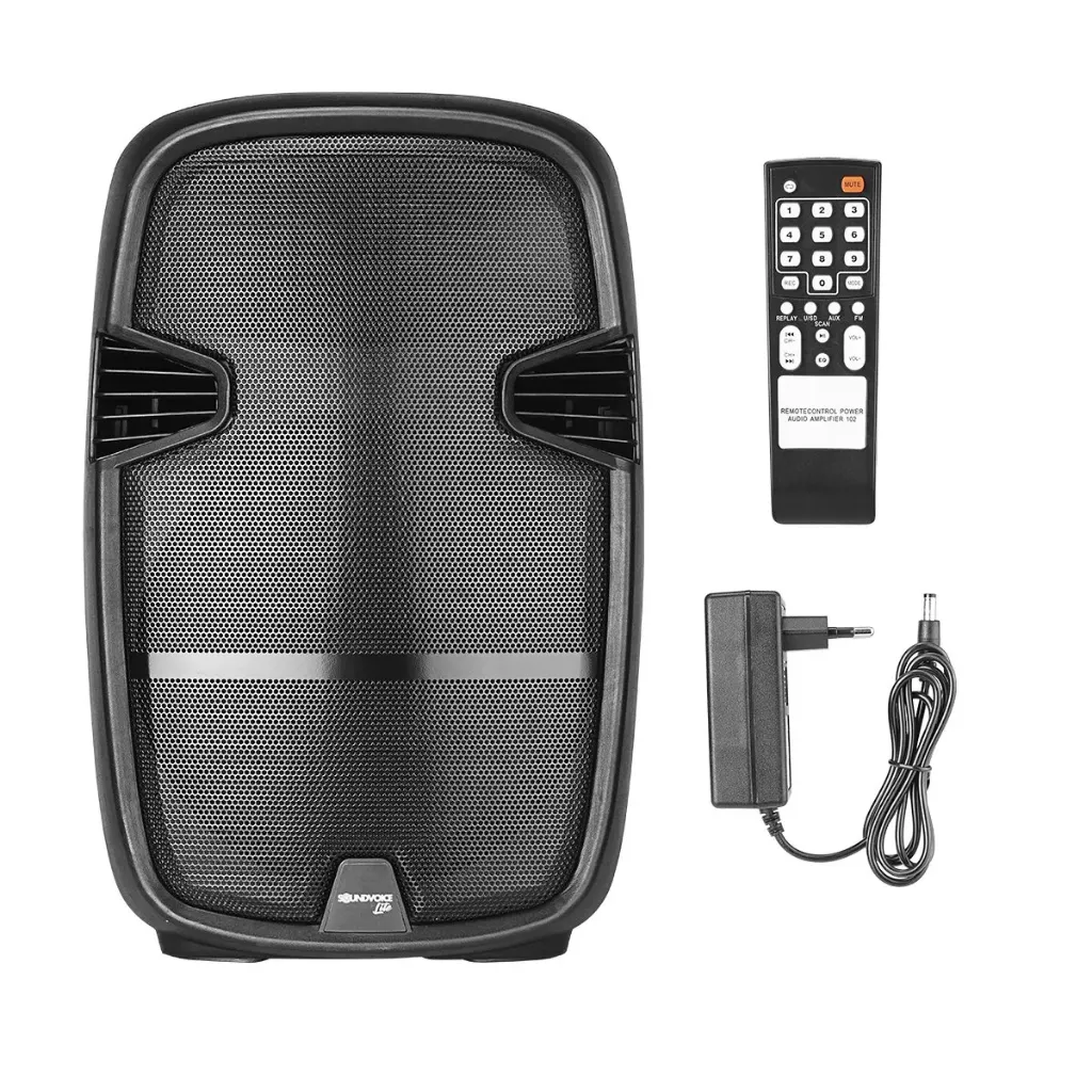 [26805] Caixa Ativa SoundVoice Lite CA-150 15P 120W Com Bateria Bluetooth USB Sd Radio FM Controle Remoto