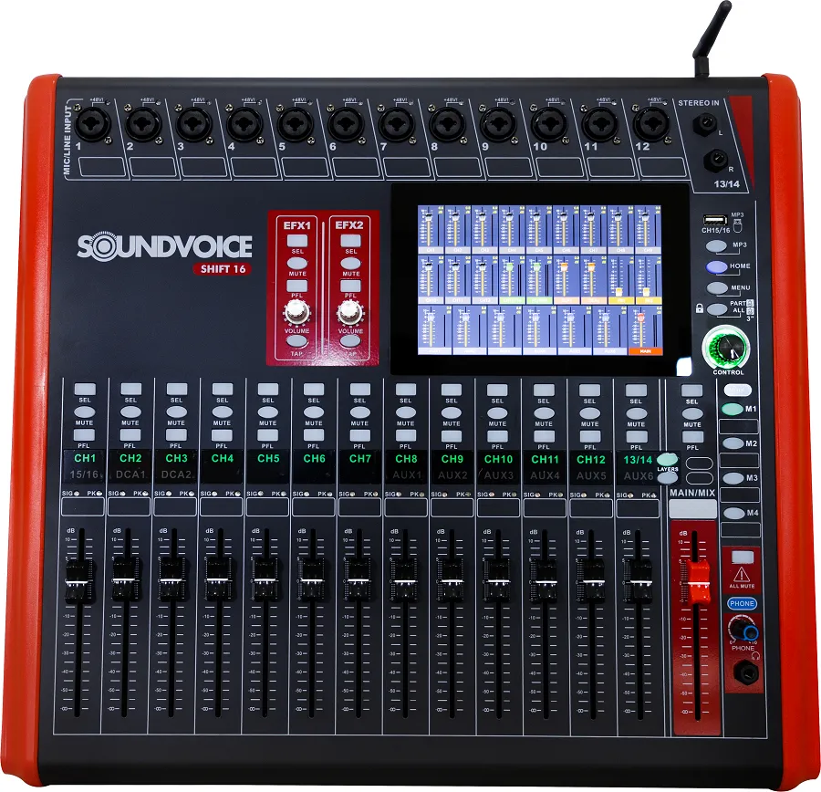 [26888] Mesa de Som Digital SoundVoice Shift16 16 Canais USB Bluetooth Phantom Power Efeitos