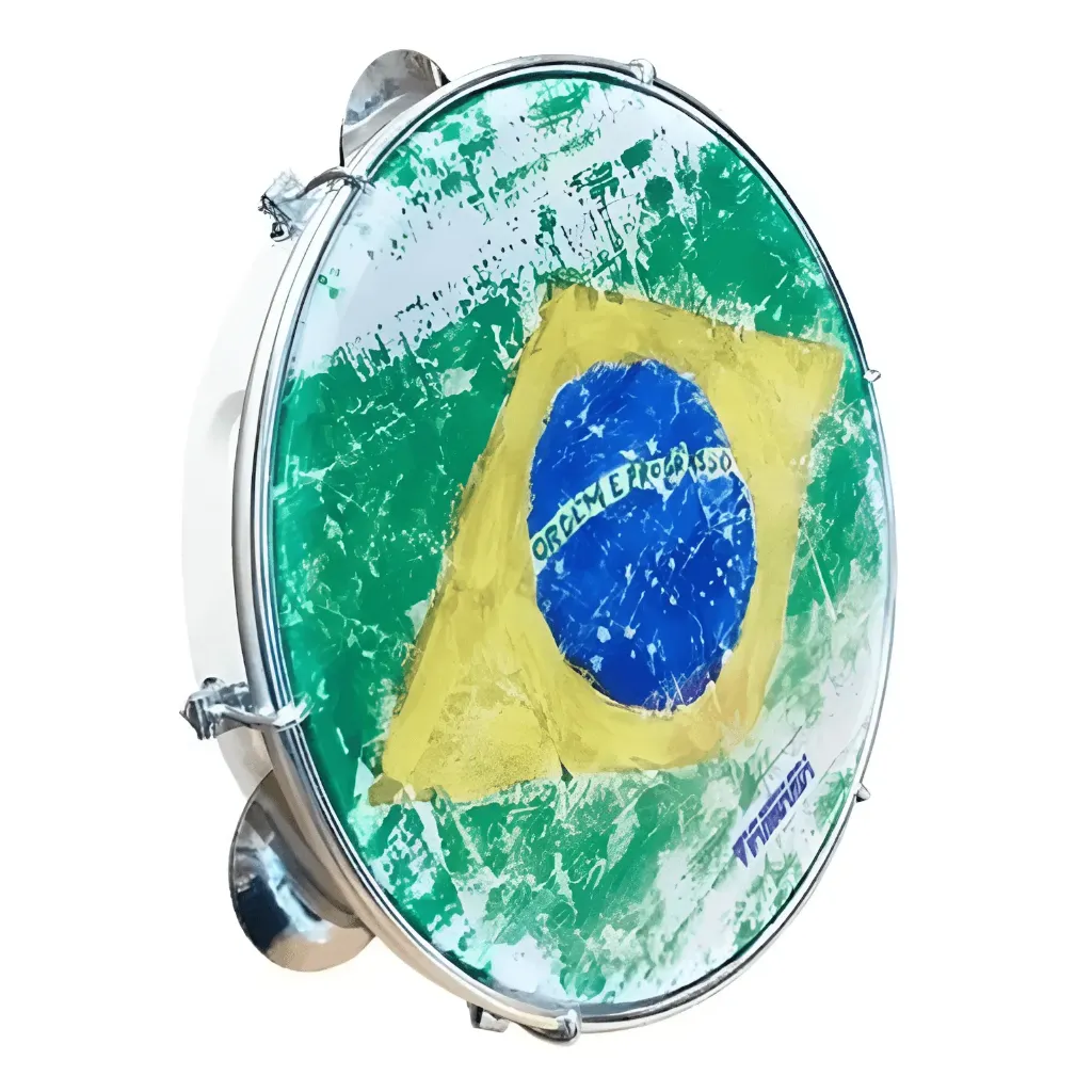 [26913] Pandeiro Spanking Vanguarda 10 Abs Branco Pele Bandeira do Brasil Rajada