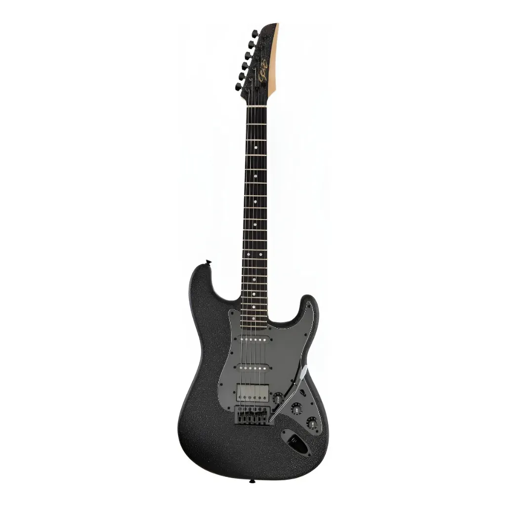 [27077] Guitarra Seizi Fun Katana Musashi HSS Superstrato All Black Sparkle Satin Com Bag