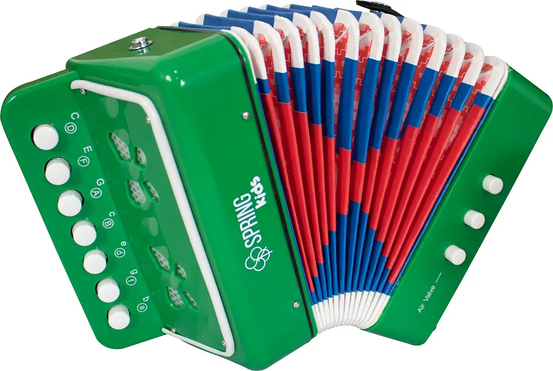 [25747] Acordeon 3 Baixos Infantil Spring SPK-73V Kids 7 Teclas Verde