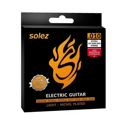 Encordoamento Guitarra Solez SLG10 GA 010 Light Stainless Steel 2 Cordas Extras