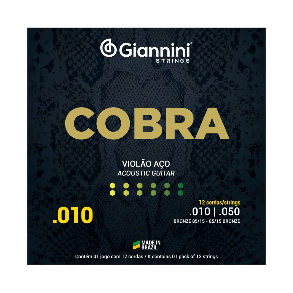 [18876] Encordoamento Violao Aço 12 Cordas Giannini Cobra GEEF12M 010 Bronze