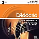 [24404] Encordoamento Violao Aço Daddario EJ10-3D 010 kit 3 Unidades