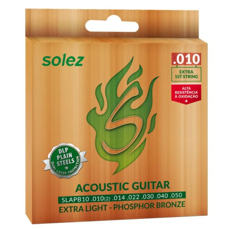 Encordoamento Violao Aço Solez SLAPB10 010 Fosforo Bronze 1° Mi Extra
