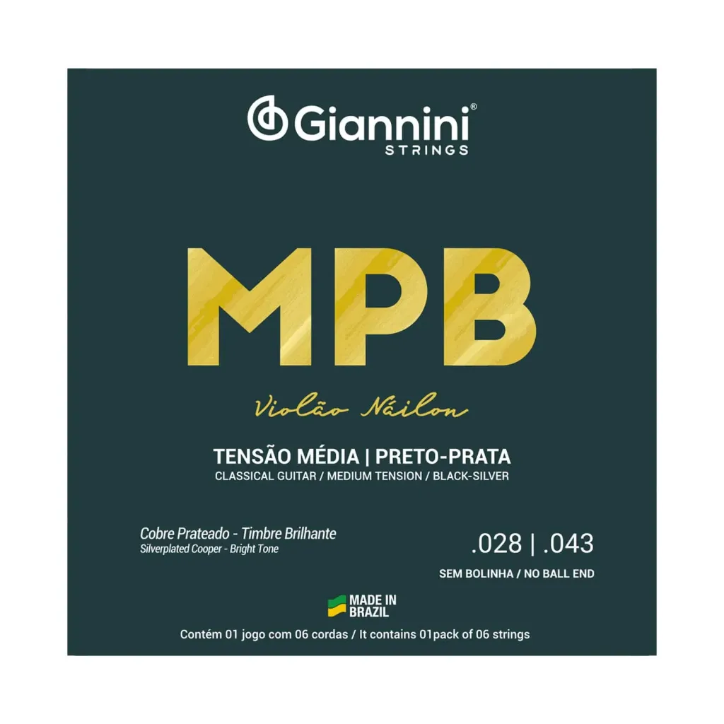Encordoamento Violao Nylon Giannini MPB GENWBS Media Preto