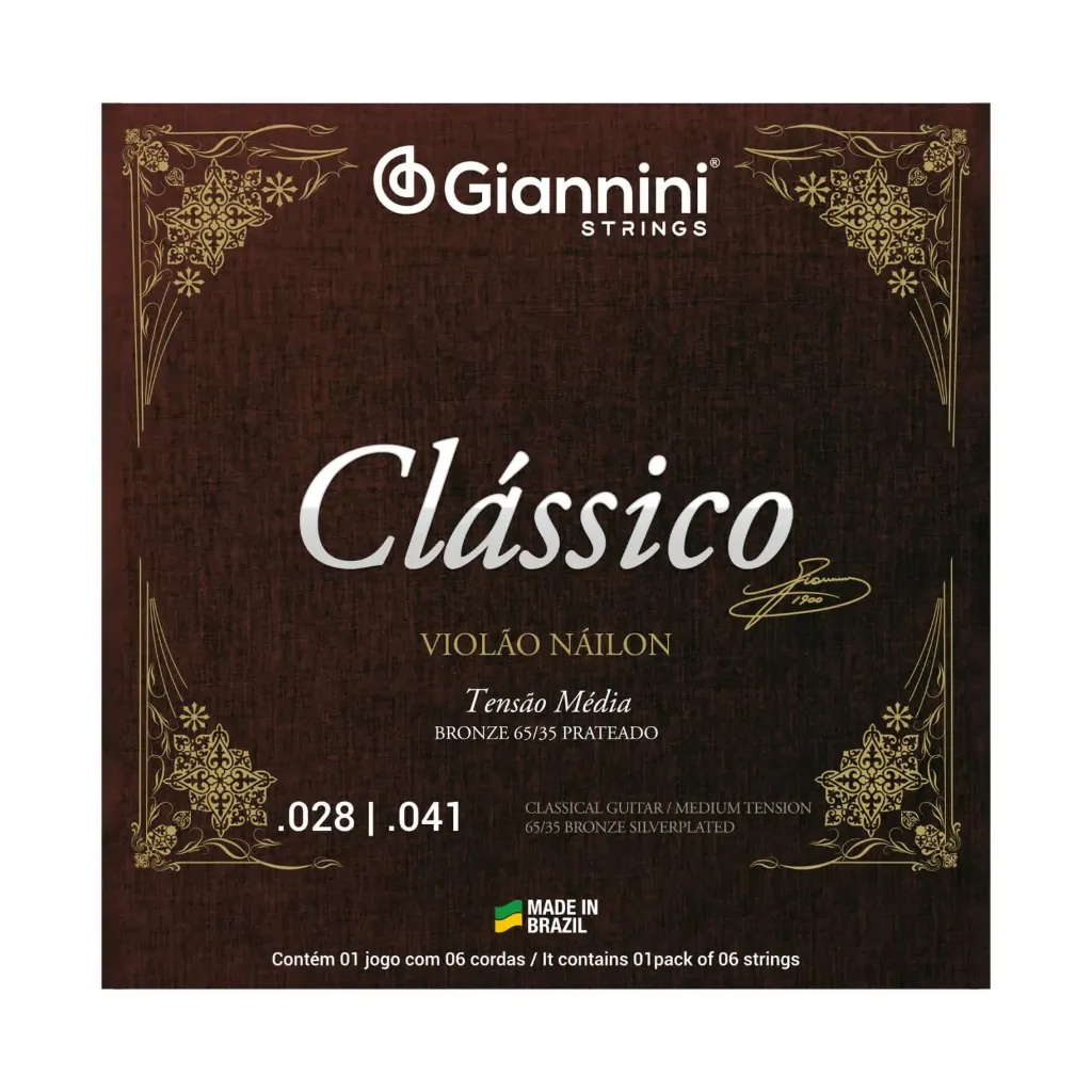 [12638] Encordoamento Violao Nylon Giannini Classico GENWPM Tensao Media