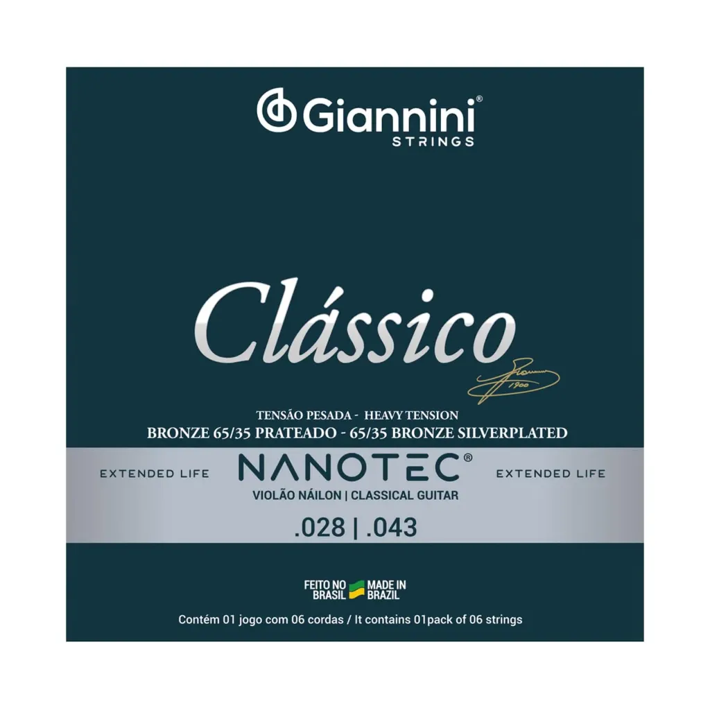 Encordoamento Violao Nylon Giannini Classico Nanotec GENWPA PN Tensao Pesada Bronze
