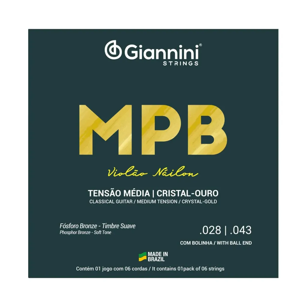 [14348] Encordoamento Violao Nylon Giannini MPB GENWG Tensao Media Cristal Ouro Com Bolinha