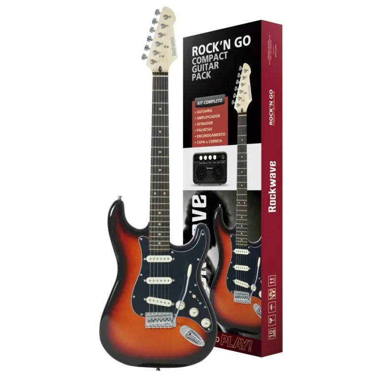 [25789] Kit Guitarra Rockwave RGK50 Strato Sunburst Capa, Cabo, Amplificador e Correia