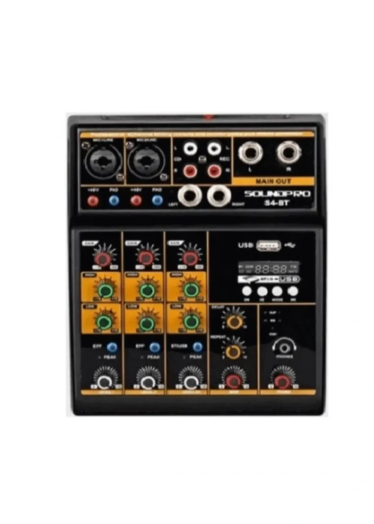 Mesa de Som SoundPro S4BT 4 Canais Phantom Power USB Bluetooth Efeitos