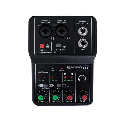 [25324] Mesa de Som SoundVoice Delphi-01 2 Canais Interface Multitrack Phantom Power