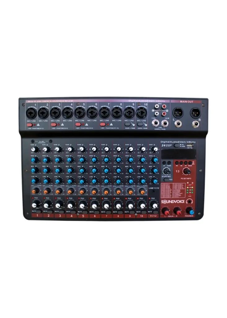 [26005] Mesa de Som SoundVoice MC-12BT Compacta 12 Canais USB Bluetooth Phantom Power Efeitos