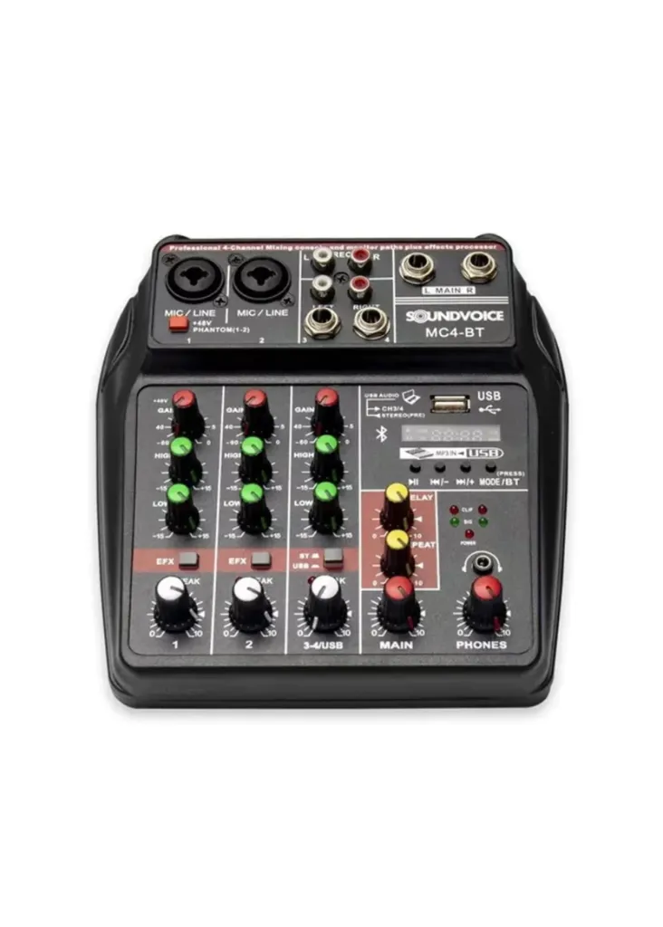 [25325] Mesa de Som SoundVoice MC4BT 4 Canais Com Interface USB Bluetooth Phantom Power Efeitos