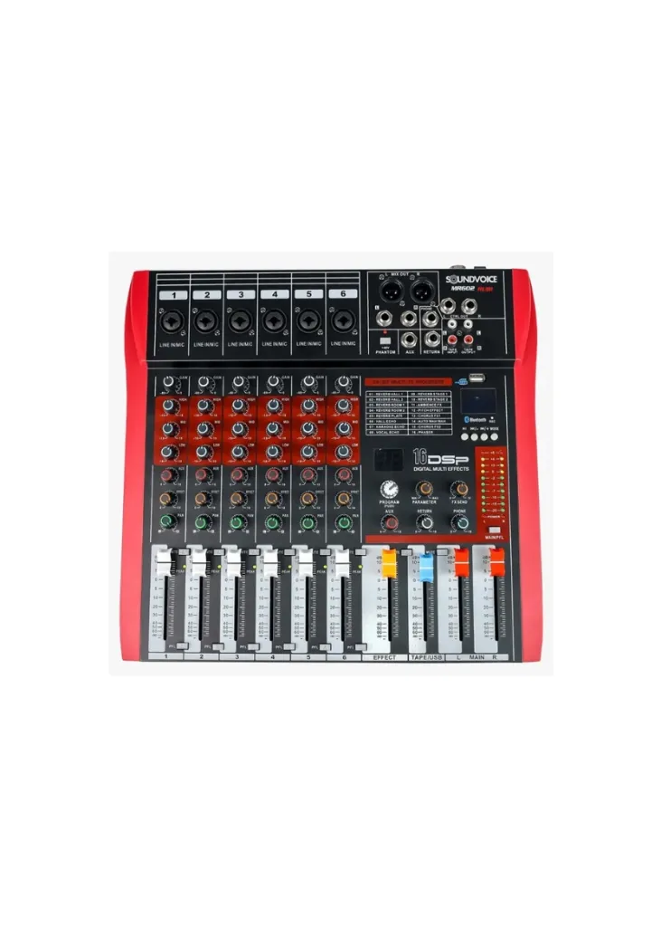 [26155] Mesa de Som SoundVoice MR-602 Rubi 6 Canais USB Bluetooth Phantom Power Efeitos