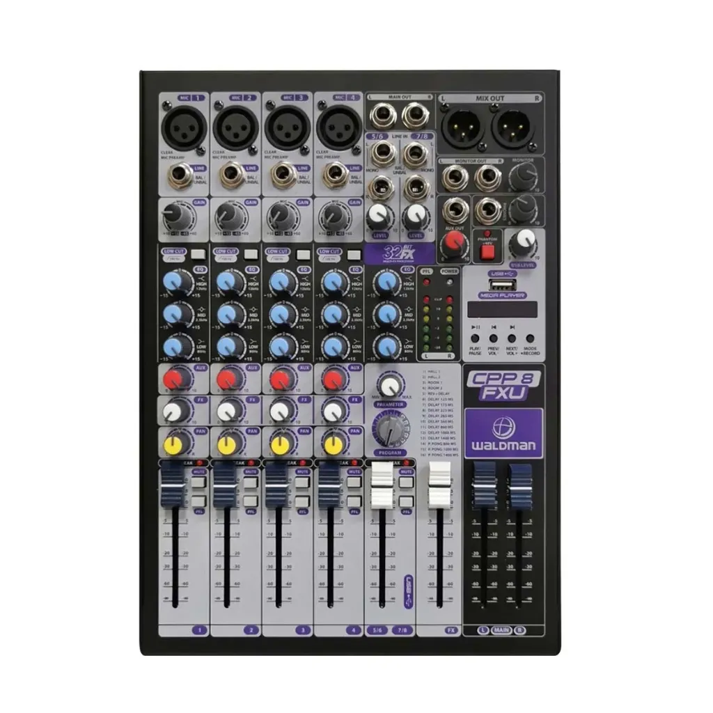 [25607] Mesa de Som Waldman CPP8FXU 8 Canais USB Bluetooth Phantom Power Efeitos