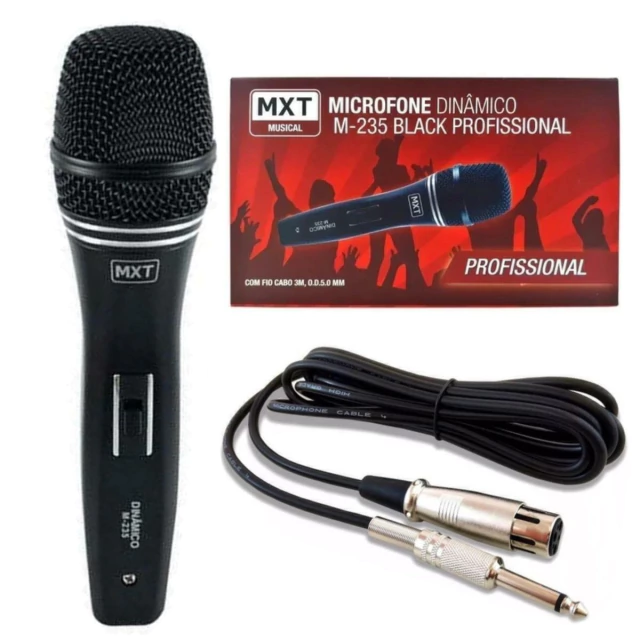 [26128] Microfone Com Fio MXT M-235 Dinamico Metal Preto 54.1.114