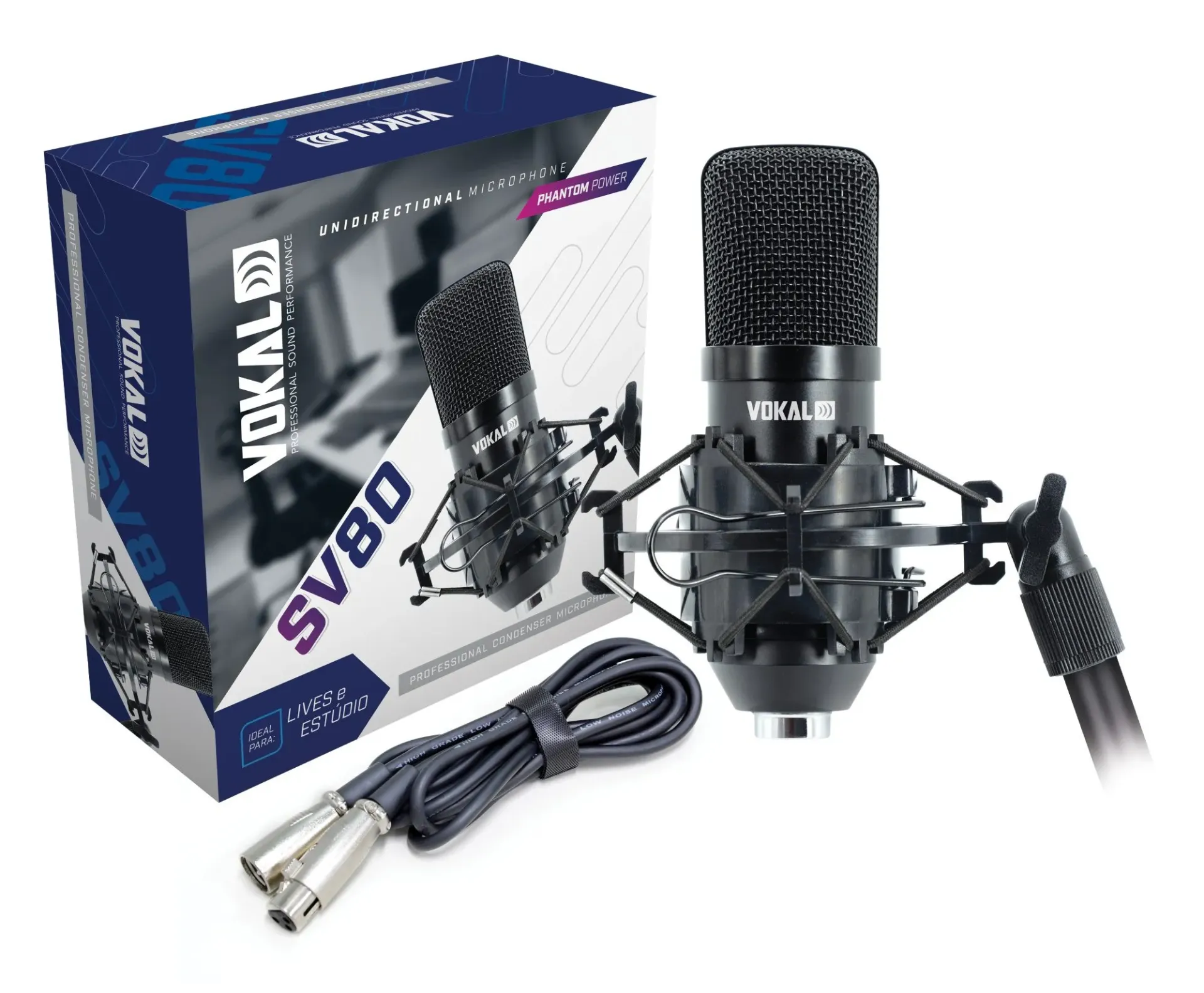 Microfone Com Fio Vokal SV80X XLR Condensador