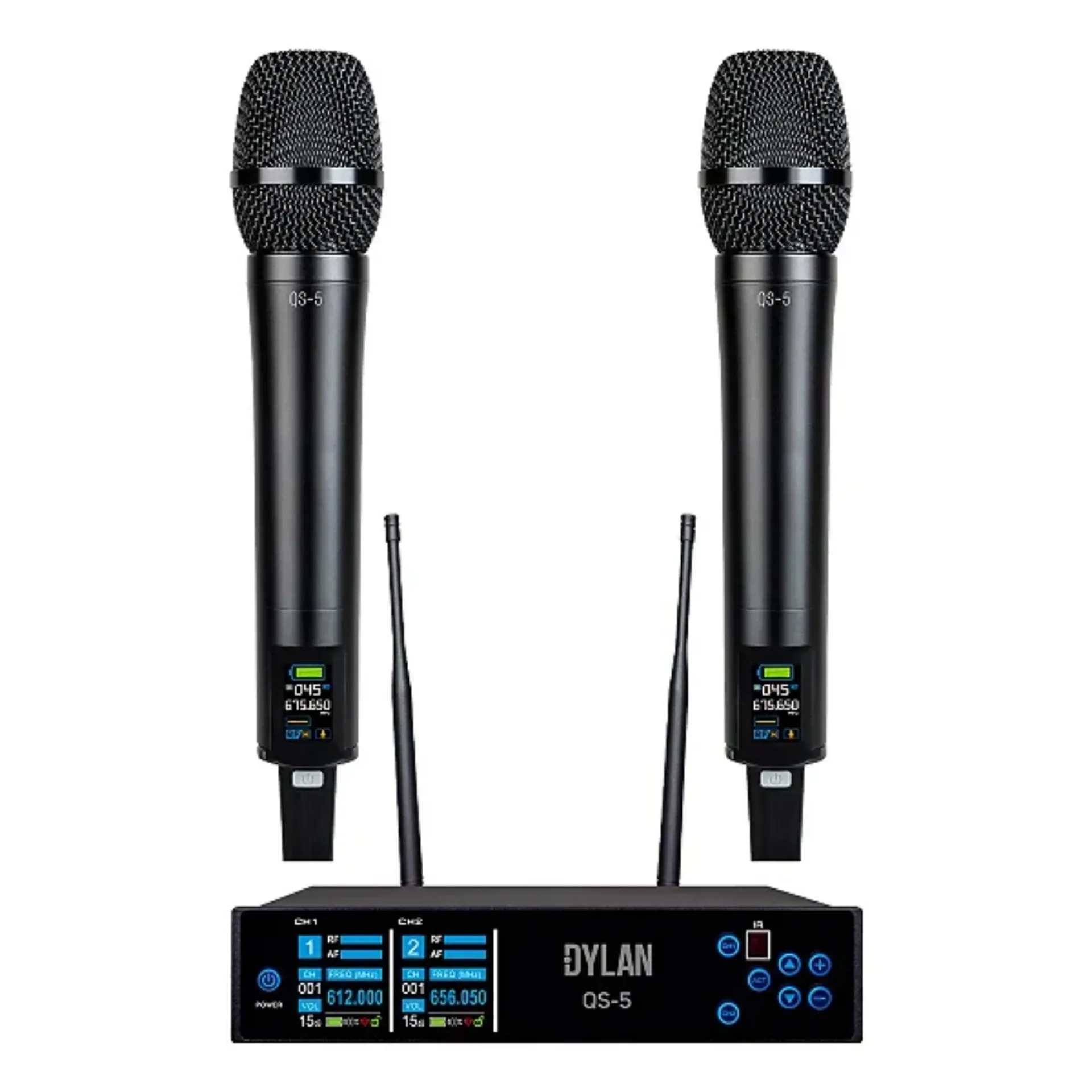 [26300] Microfone Sem Fio Dylan QS-5 Duplo Mao UHF 