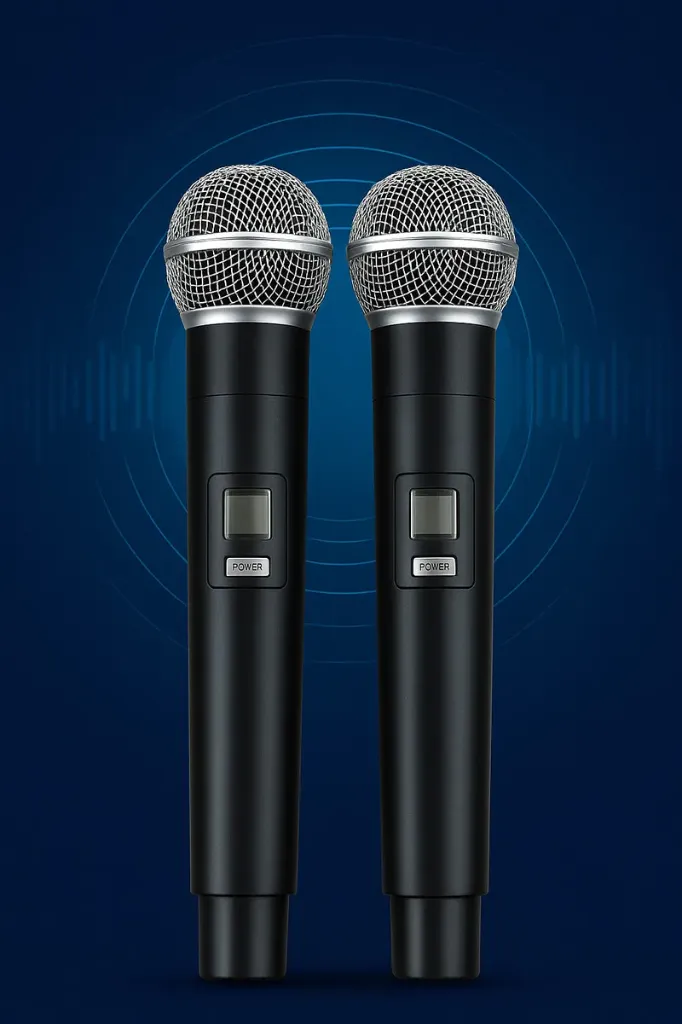 [25421] Microfone Sem Fio SoundPro SM430 Duplo Mao UHF Com 4 Canais