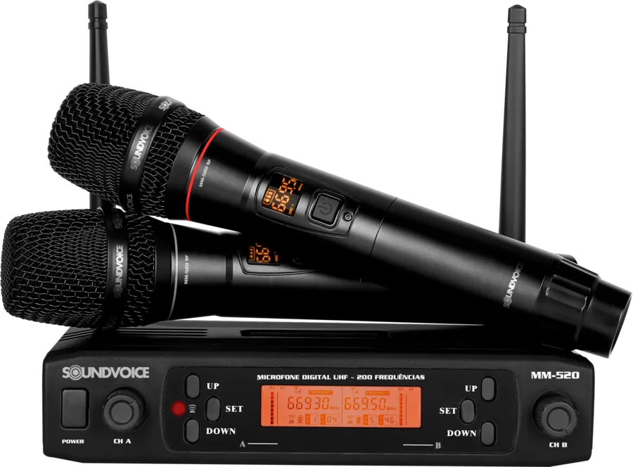 [25338] Microfone Sem Fio SoundVoice MM-520SF Duplo Mao