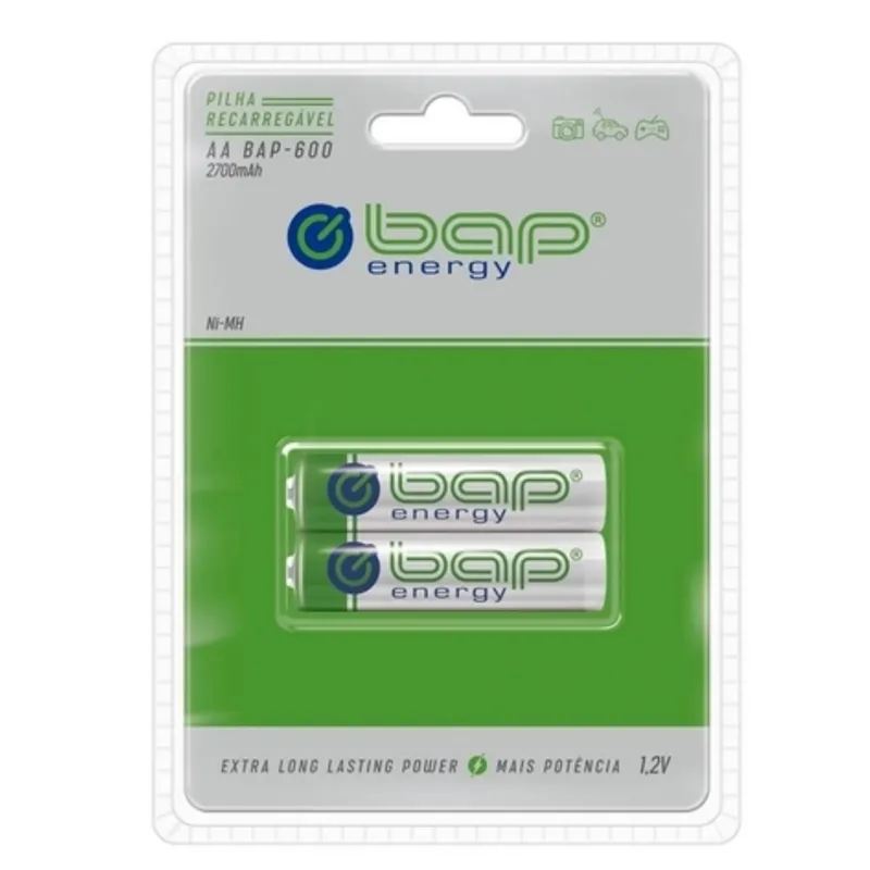 [23469] Pilha Recarregavel Bap AA BAP600 2700mah Cartela Com 2 