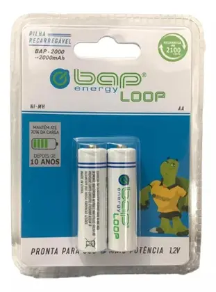 Pilha Recarregavel Bap AA BAP2000 Loop 1,2V 2000mah Premium Cartela Com 2 