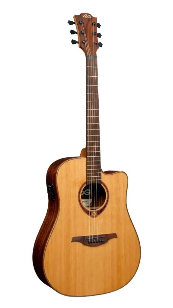 [25404] Violao Lag Tramontane T118DCE CTW Folk Cutaway Eletroacústico Aço Natural Tampo Maciço Afinador