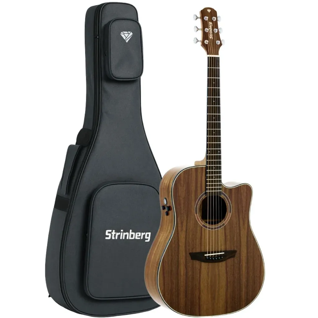 [25559] Violao Strinberg DD1C KOA Diamond Folk Cutaway Eletroacustico Aço Natural Koa Afinador Com Bag