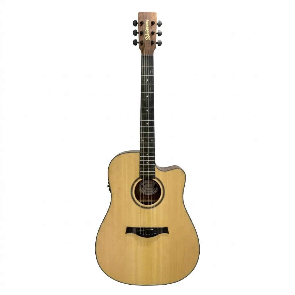 [26204] Violao Waldman DCEX-1041 NB Folk Cutaway Eletroacustico Aço Natural Tampo Maciço Afinador com Bag
