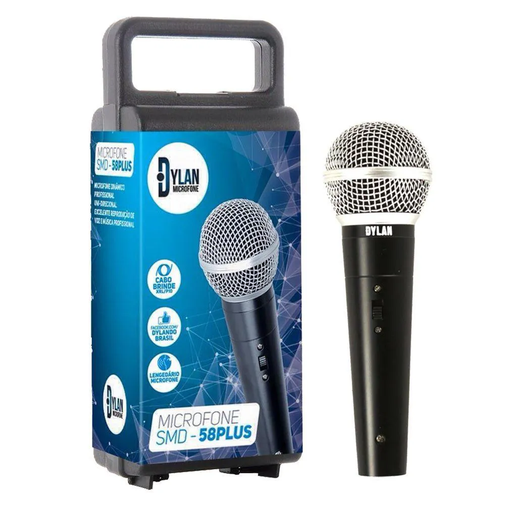 [26433] Microfone Com Fio Dylan SMD-58 Plus Dinamico Uni- Direcional Com cabo