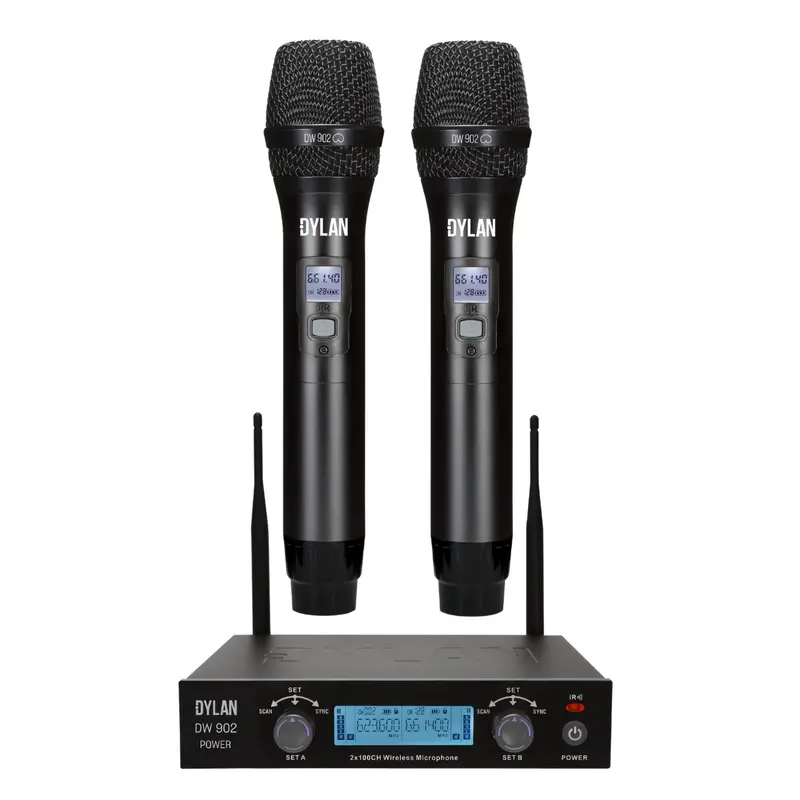 [26472] Microfone Sem Fio Dylan DW-902 Power Duplo Mao UHF 