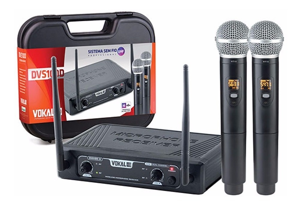 Microfone Sem Fio Vokal DVS100DM Duplo Mao UHF
