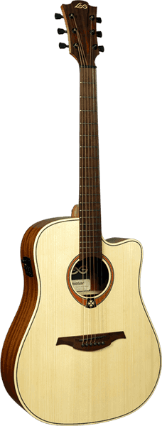 Violao Lag Tramontane T70DCE CTW Folk Cutaway Eletroacústico Aço Tampo Maciço Natural Afinador